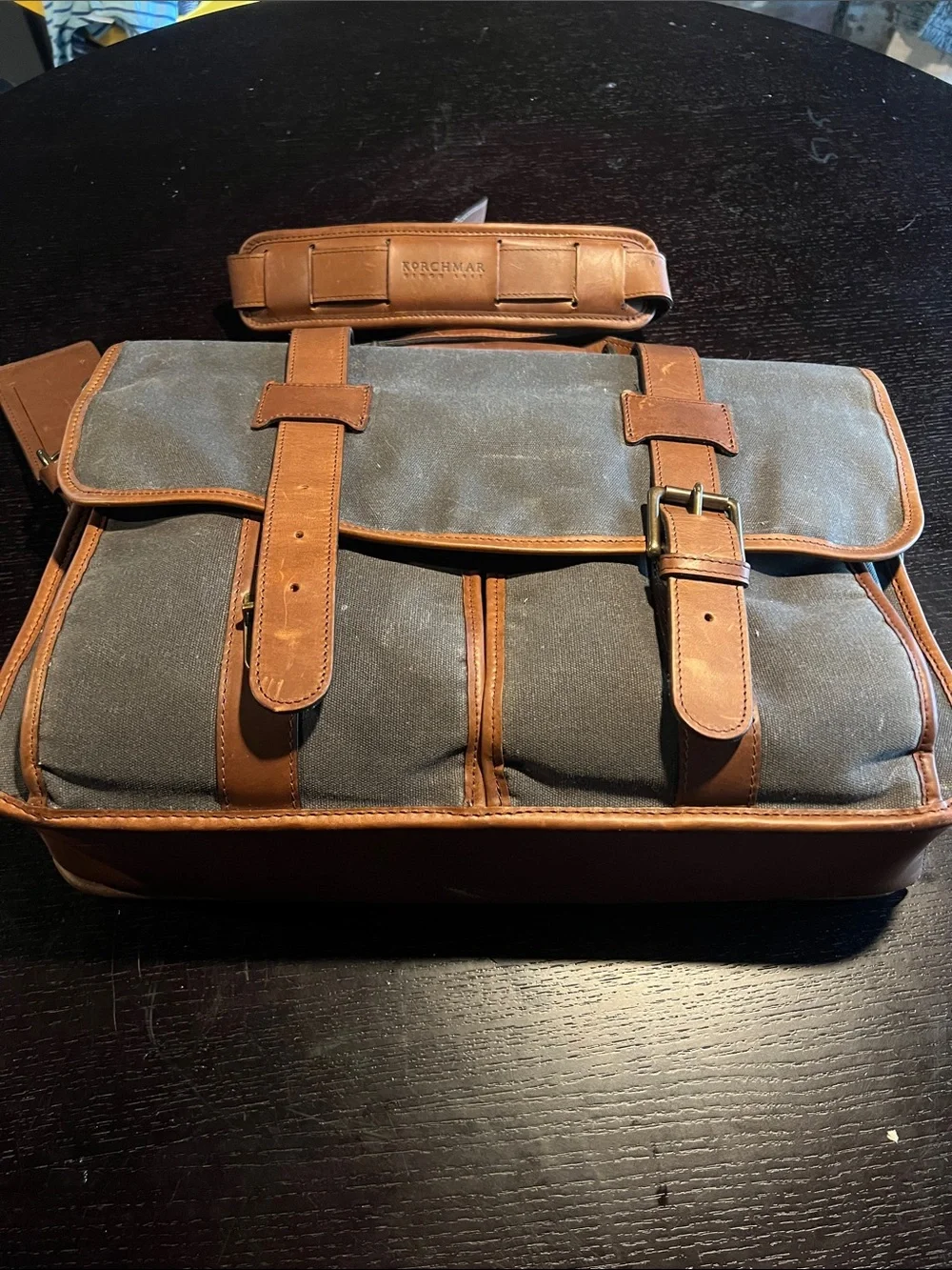 Korchmar “ Garfield” waxed canvas briefcase.